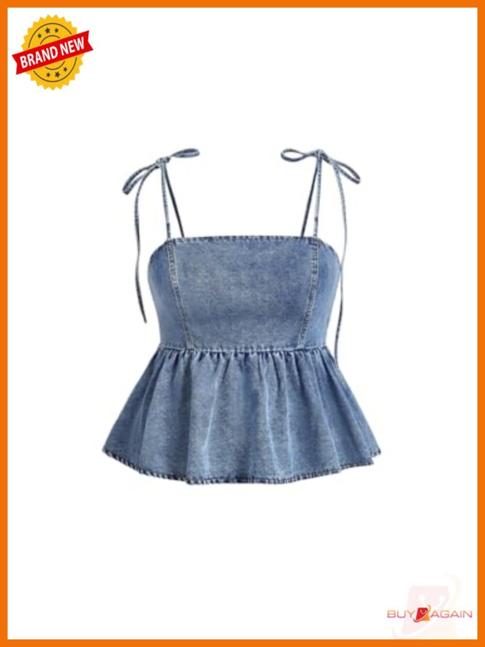Plus Size Denim Cami Top Ruffle Hem Tie Shoulder Smocked Crop Top